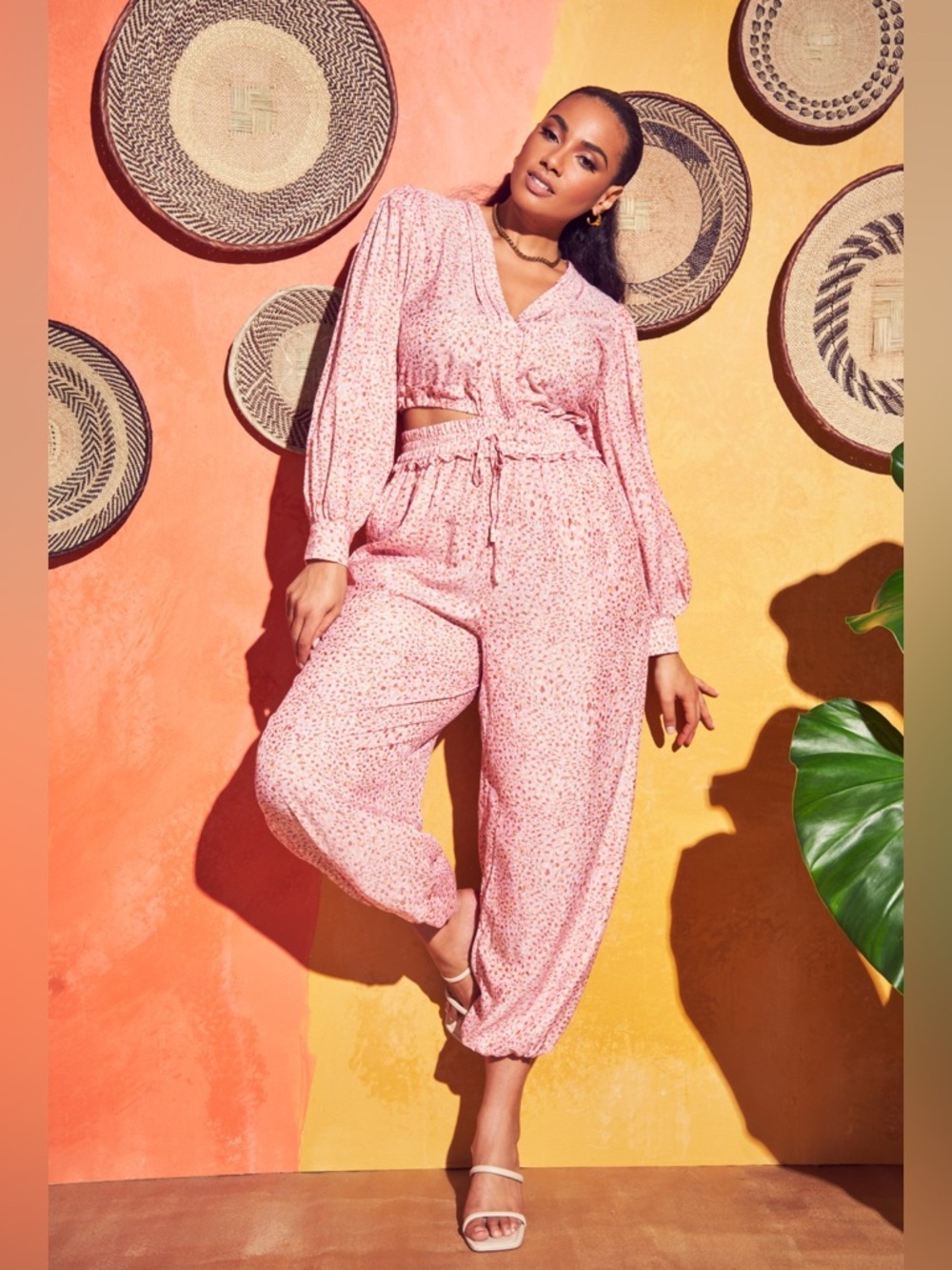 Eloquii Pink Floral Cottagecore spring feminine Jogger Jumpsuit plus size 18